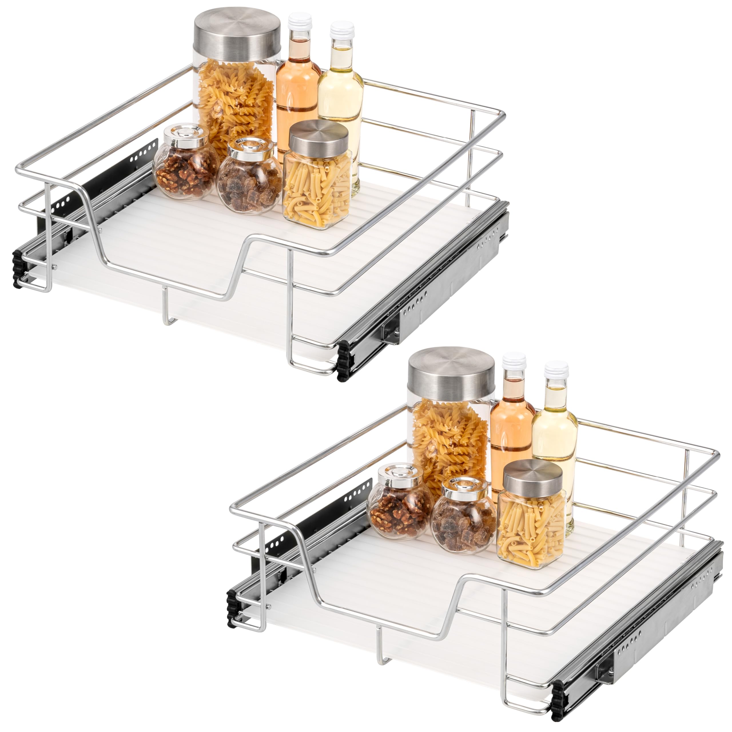 Bremermann Chrome Telescopic Drawers Set Of 2 - 50 Cm With Shelf, Kitchen Drawer For Retrofitting, Full Extension With Telescopic Rails, Ideal For Kitchen, Bathroom & Bedroom, Made Of Metal (Chrome)