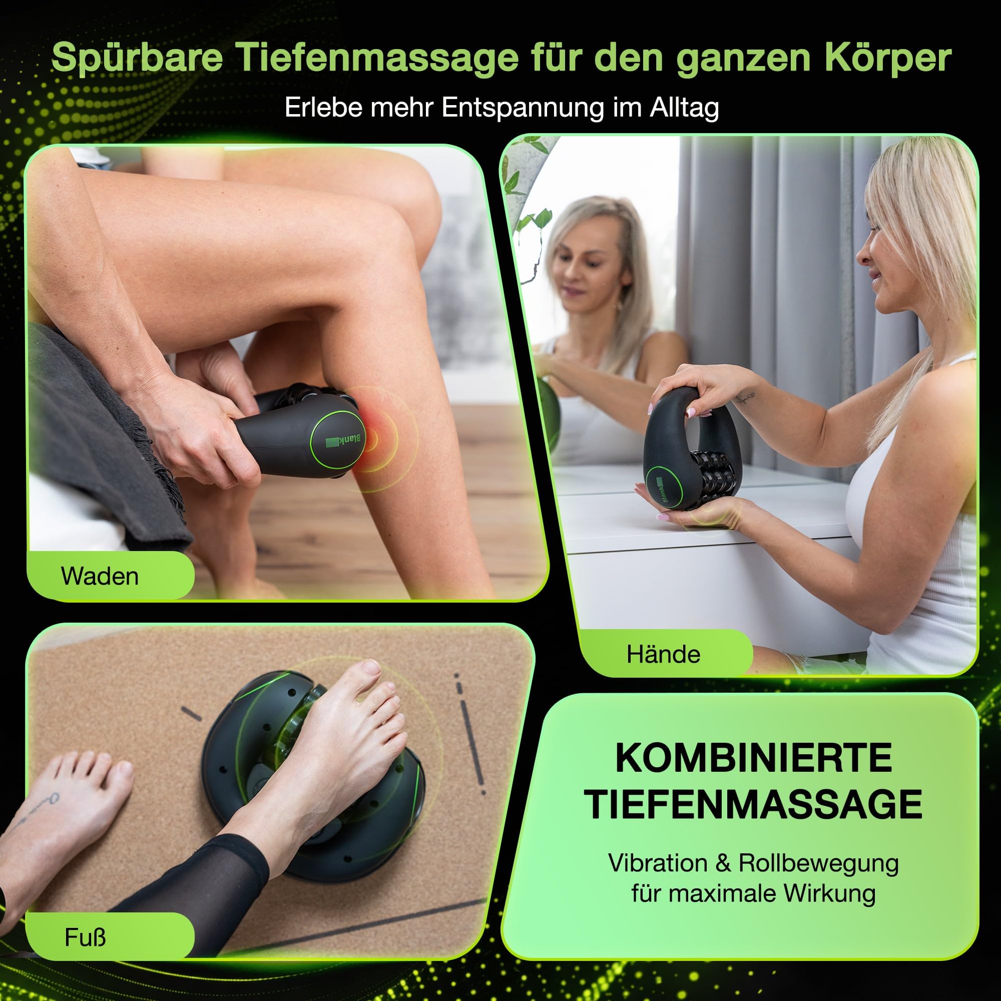 Elektrische Faszienrolle mit Rotation – Tiefengewebe-Massagegerät für Beine, Rücken & Arme – 3 Intensitätsstufen – Freihand-Station – Muskelregeneration & Faszienmassage