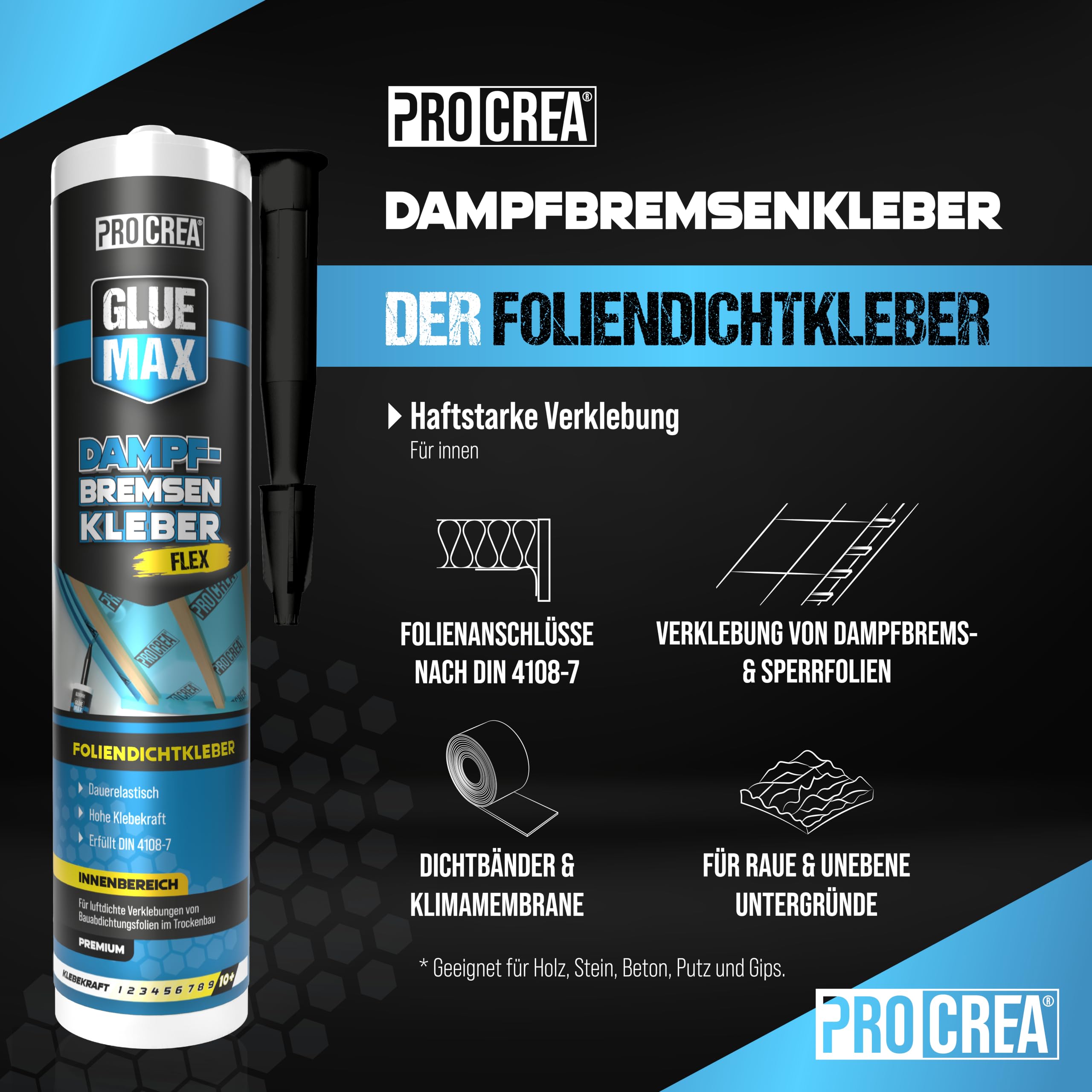 PROCREA 12 adhesivos para barrera de vapor, herméticos según DIN 4108, para barreras de vapor, de calidad profesional, fabricadas en Alemania