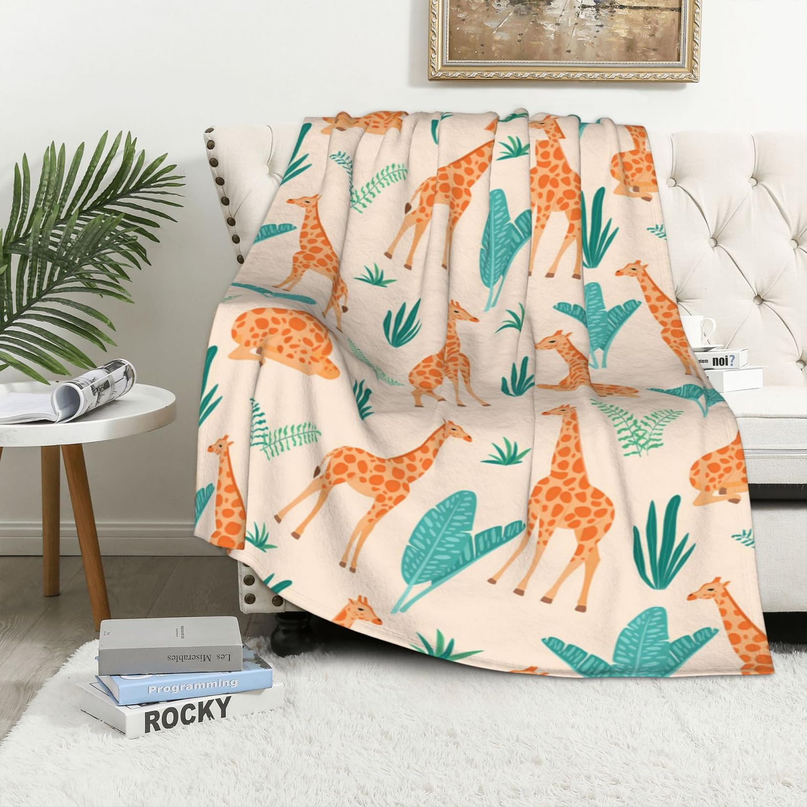 KOPOEELK Leaf Giraffe Blanket for Girls, Soft Plush Flannel Giraffe Throw Blankets for Couch Sofa Giraffe Decor 50x40 Inches