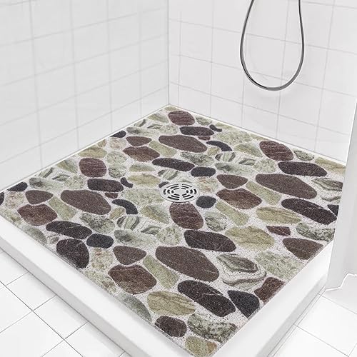 Miniatura 9 de HOMBYS Tapete de ducha cuadrado antideslizante de 27 x 27 pulgadas, tapete de ducha con orificio de drenaje en el medio, tapete de ducha para ducha