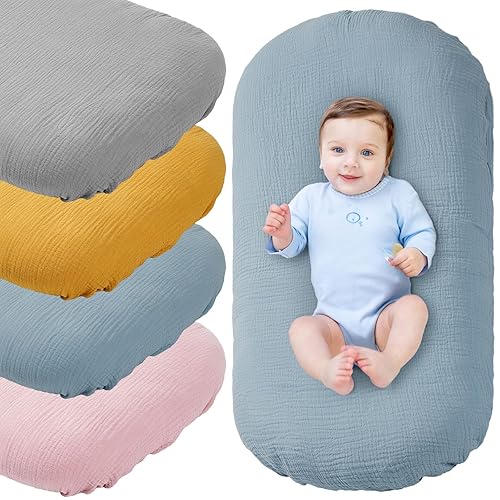Paquete de 4 fundas de muselina para tumbona de bebé, lavables, transpirables, de algodón, suave, funda de almohada para tumbona recién nacida,