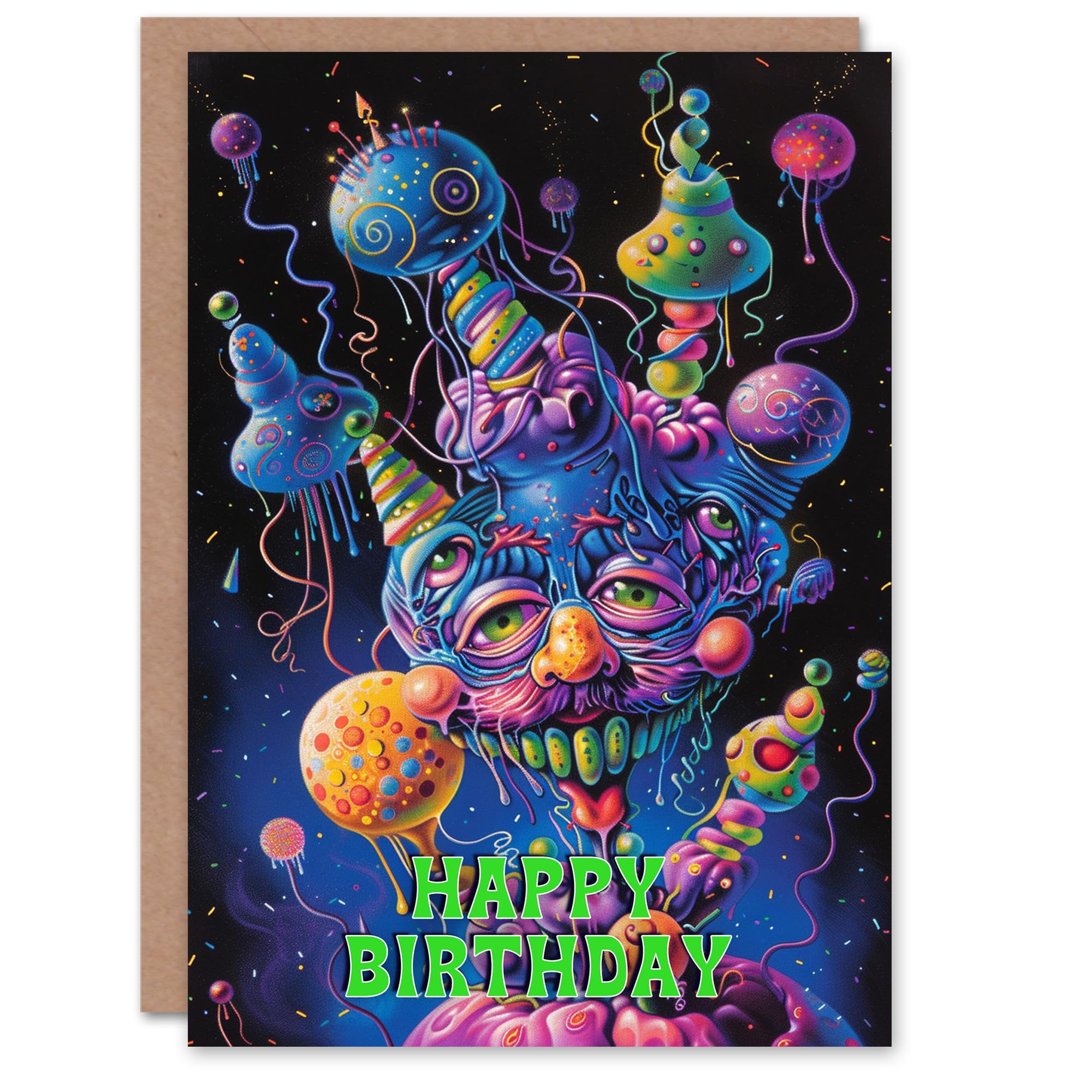 Artery8 Birthday Card Weird Trippy Space Abstract Neon Magic For Him Man Male Dad Brother Son Papa Grandad Greeting Card