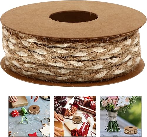 Miniatura 5 de EXCEART 1 rollo de cuerda de yute de 10 yardas cuerda trenzada para manualidades de bricolaje embalaje floristería arpillera estilo 1