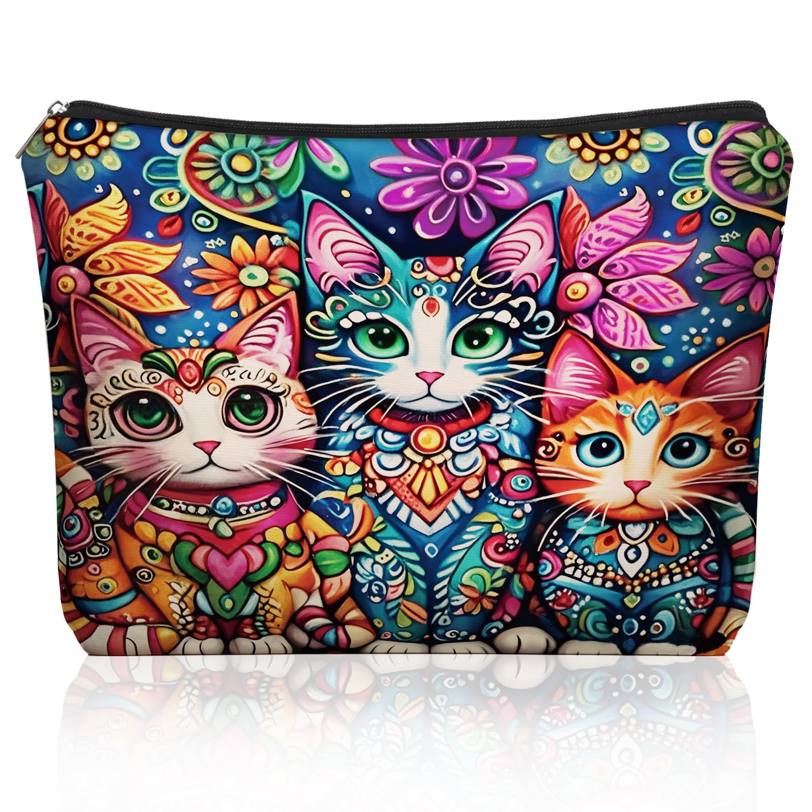 Bohemian Cat Mom Makeup Bag For Women & Teen Girl Cat Lover Gifts. Cute Boho Cats Themed Cosmetic & Toiletry Organizer Pouch For Daughters, Sisters, Friends.Ideal Gift For Travel, Christmas.