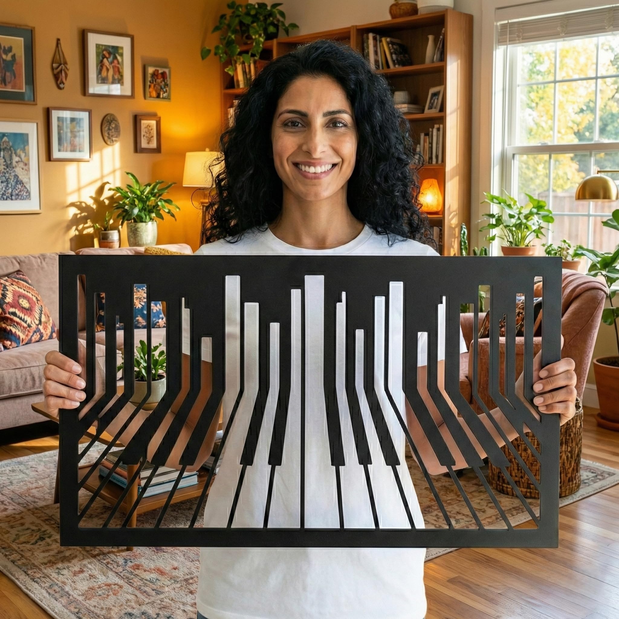 Arte da parete in metallo, pianoforte in metallo, decorazione musicale, decorazione d'interni, decorazione da parete per casa, ufficio, regalo per amanti della musica (100 x 53 cm)