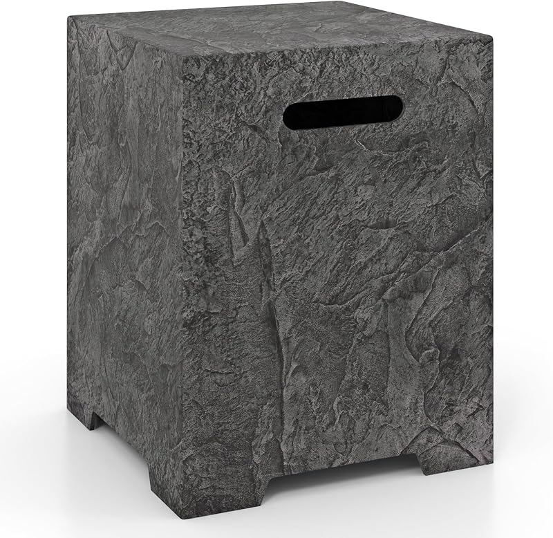 Tangkula Propane Tank Cover Table, Outdoor Gas Tank Storage Hideaway Cover with Adjustable Foot Pad, Cut-Out Handle, Elegant Magnesium Oxide Side Table for 20 lbs Propane Tank