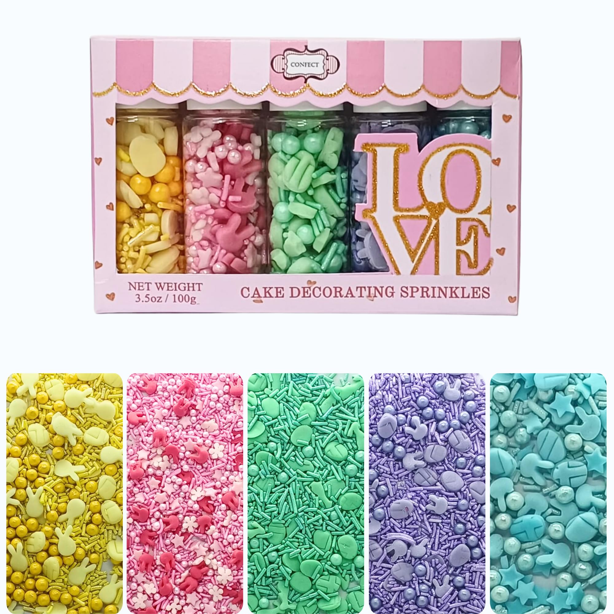 Confect Easter Sprinkles Edible | Assorted pack of 5 Parrot Green, Pink and Yellow Pearls & Stars I Cookies, Desserts & cupcake Decorating | Edible Sprinkles Mix for Baking & Cake Decorative -3.5 Oz (B0CW6GC1V2) Amazon Price History, Amazon Price Tracker