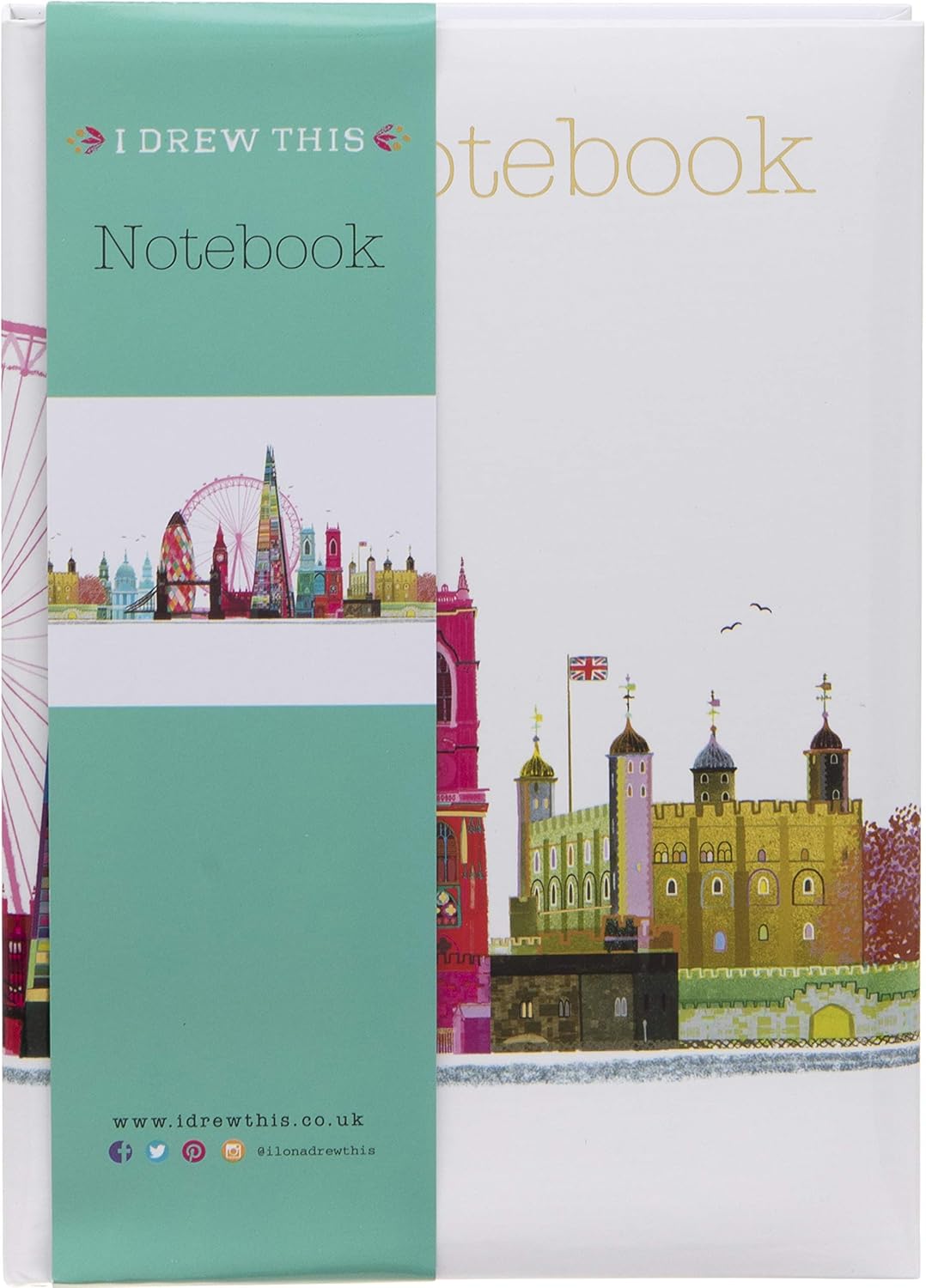 Maturi A5 Padded Cover Notebook, London Skyline Design with Gold Foil Detailing and Gloss Finish, Multi-Color, 228 pages