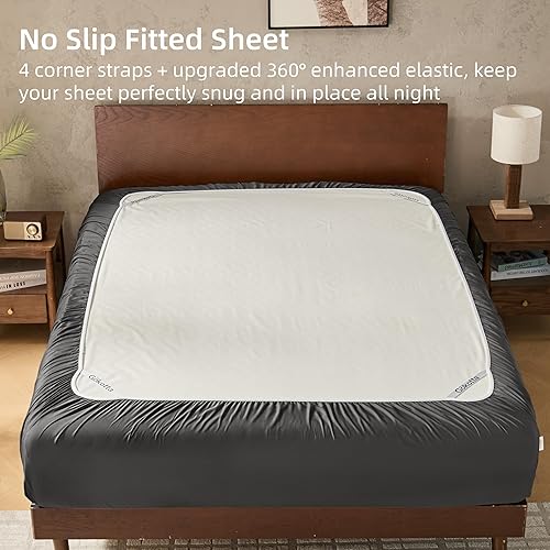 Miniatura 5 de GOKOTTA - Juego de sábanas Split King de 5 piezas, 100% rayón Tanboocel de bambú, suaves y transpirables, con esquinas profundas de 16" y tiras