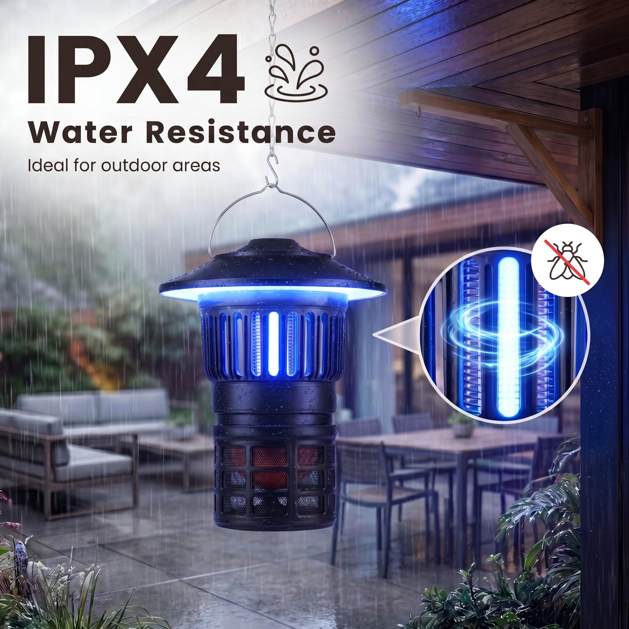 HOMASIS 2 en 1 Lámpara Antimosquitos Exterior con Luz, Captura Moscas Insectos con Ventilador y Batería Recargable de 2000 mAh, Trampa para Mosquitos de Interior y Exterior, Patio, Terraza, Jardín