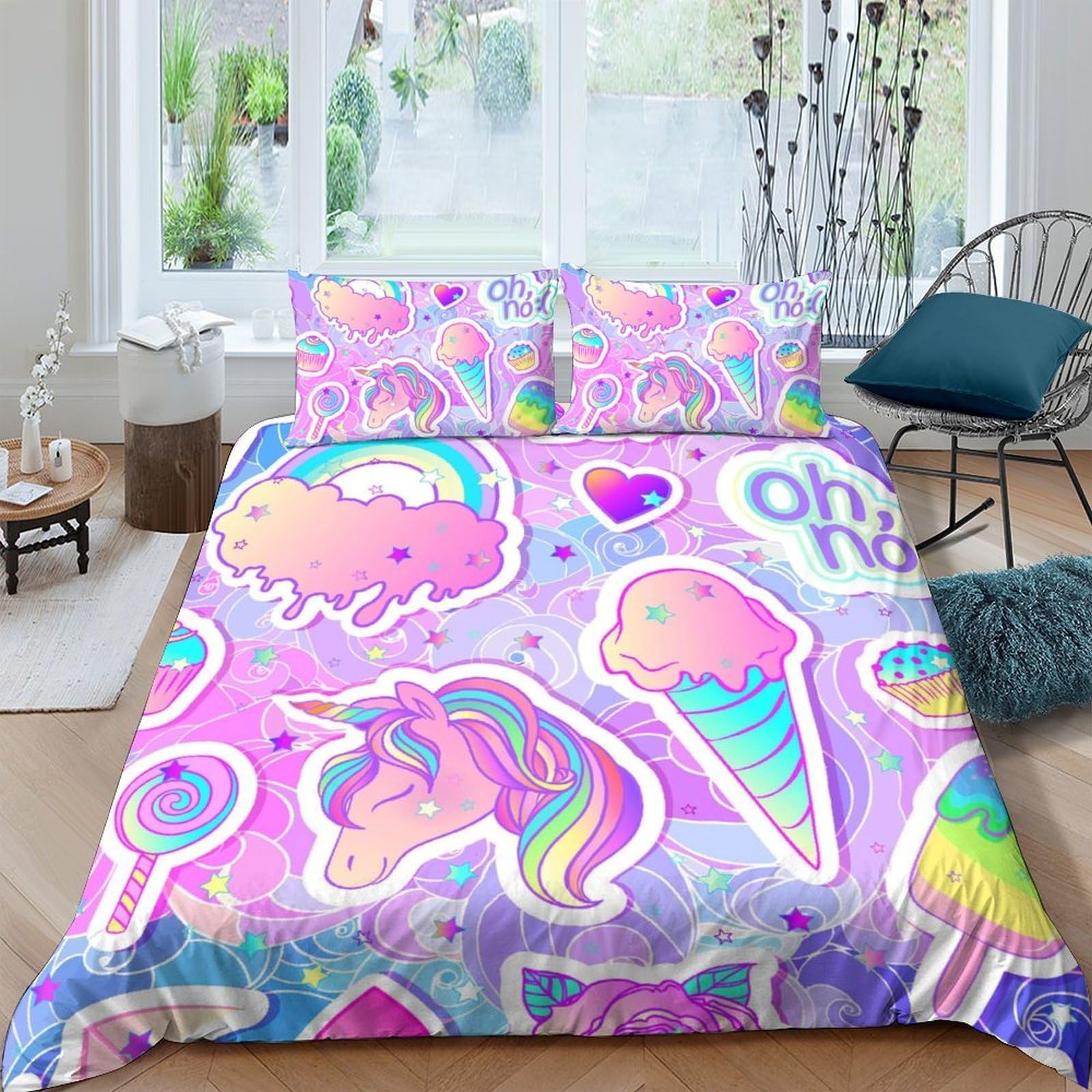 Ctjqhvkz Style-1 3D Printed Pastel Unicorn Fitted Sheet Microfiber Soft Candy Ice Cream Bed Cover For Bedroom Dorm Decor Single（135X200cm）