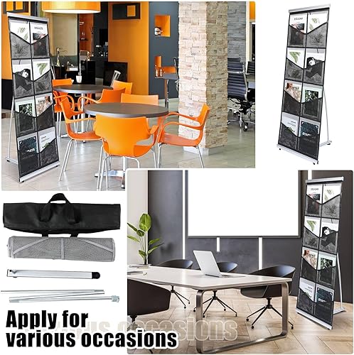 Miniatura 4 de Outus Soporte de malla para folletos de literatura con 8 bolsillos, portátil, para revistas, estante enrollable para revistas, catálogo de pie