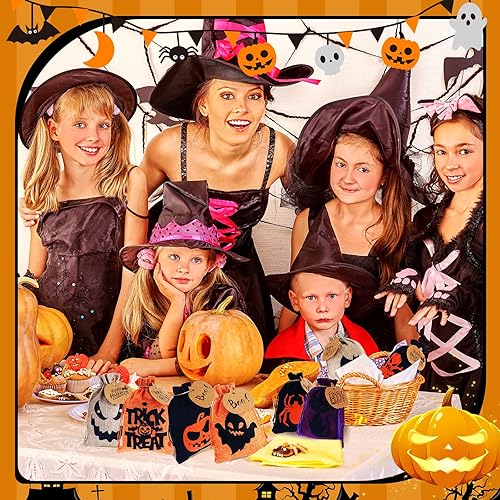 Miniatura 7 de 24 bolsas de arpillera de Halloween con tarjetas de calabaza y cordón de 7 x 5 pulgadas, bolsa de yute de lino para Halloween, bolsa de arpillera