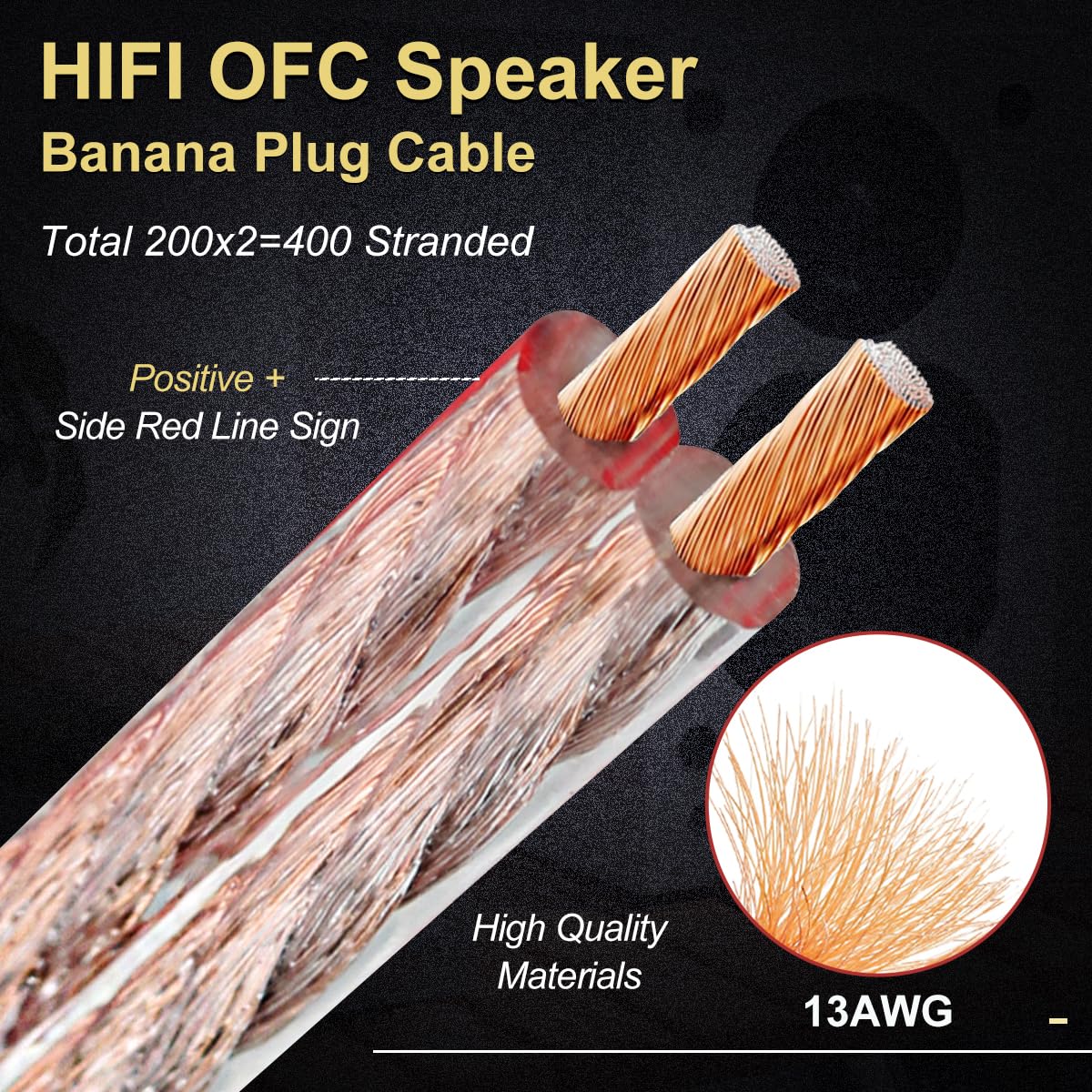 WOWLED 2 Pack 3m/9.8FT OFC HiFi Speaker Kabel met Vergulde Banaan Tip Plugs, 600 Strand 15 AWG voor Audio Speaker HIFI-systeem Home Theater