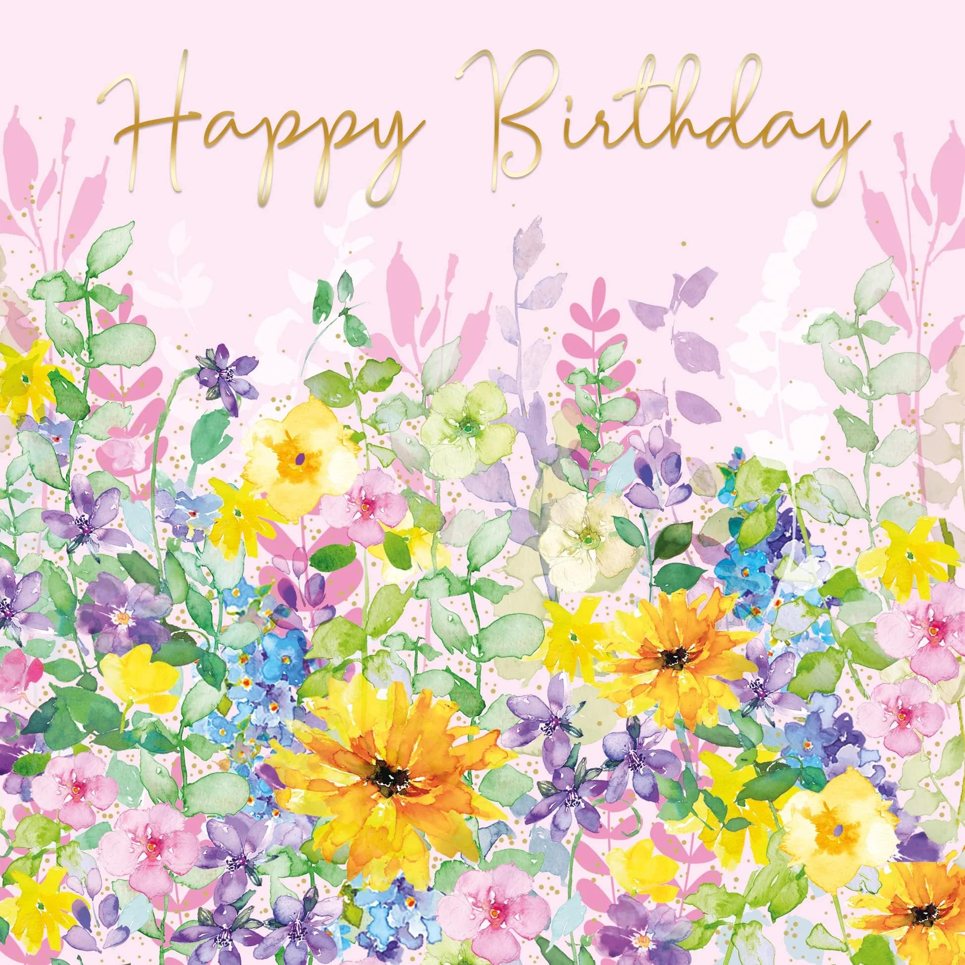 Cherry Orchard Stunning Ladies Happy Birthday Card Colourful Flowers with Pretty Gold Foil Detailing