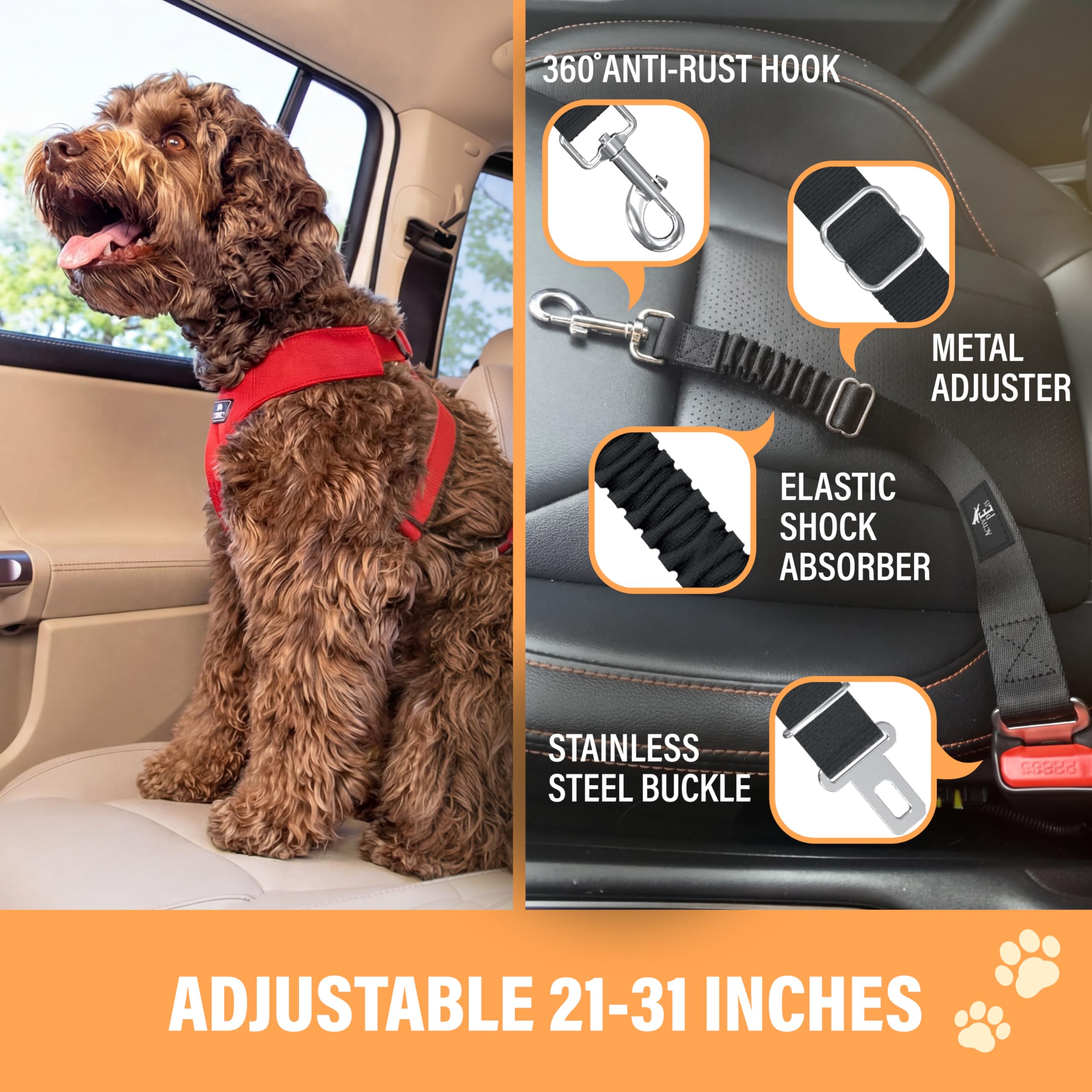 Active Pets Adjustable Safety Dog Seatbelt - Car Harness for Large, Medium & Small Dogs - Black 2