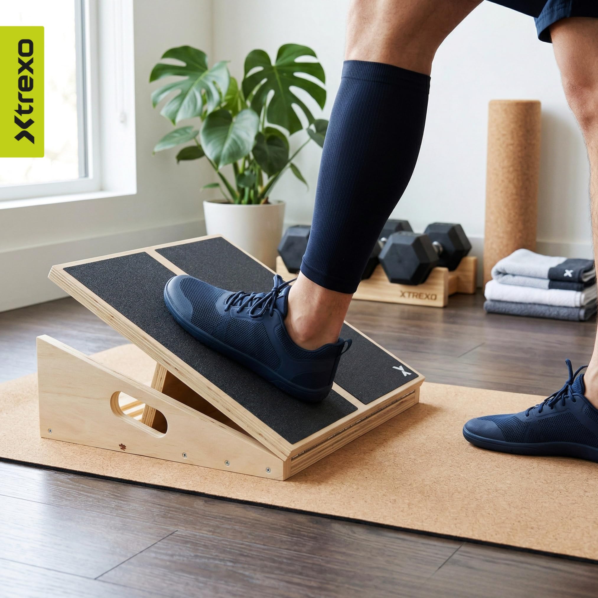 Slant Board Schwarz – verstellbare Waden-Dehnplatte (4 Winkel), Anti-Rutsch, für Dehnung von Waden & Achillessehne, Reha & Home Fitness