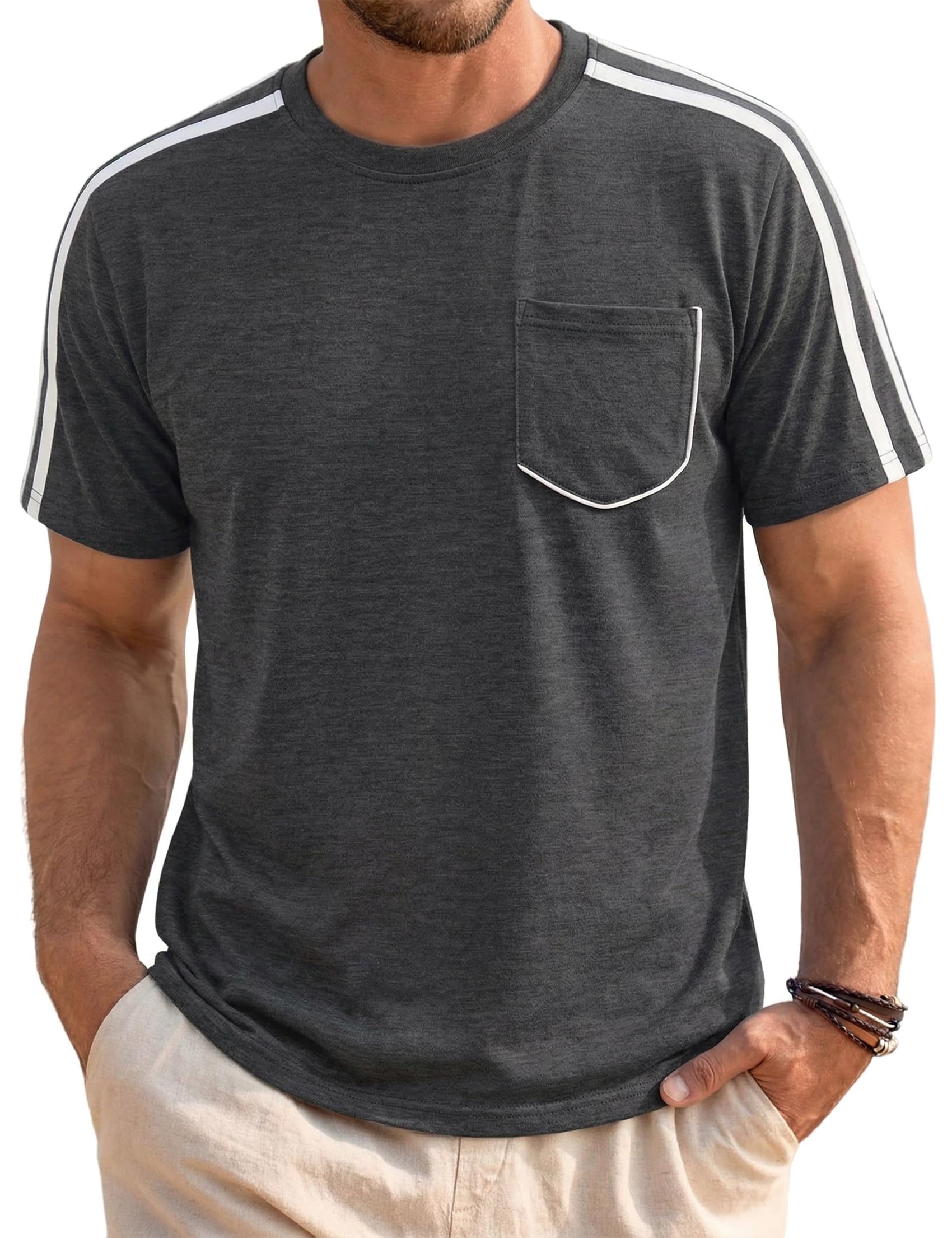 Camiseta de algodón para hombre, cuello redondo, manga corta, informal, verano, tops de corte regular, suave, transpirable, fácil de limpiar, para el tiempo libre y el día a día, S-3XL — view 11