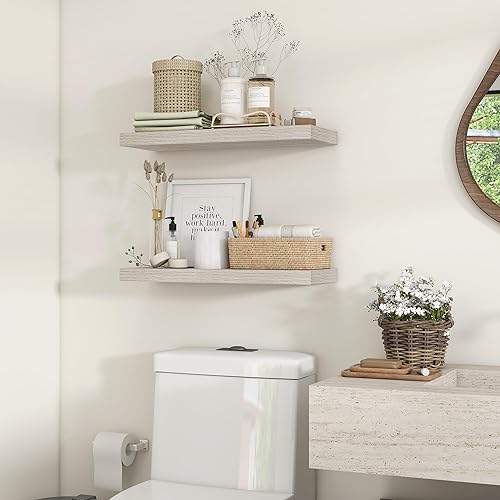 Miniatura 2 de Heimlove Estantes flotantes de 24 pulgadas para pared, estante de baño gris de 9.3 pulgadas de profundidad sobre inodoro, estantes de madera rústica