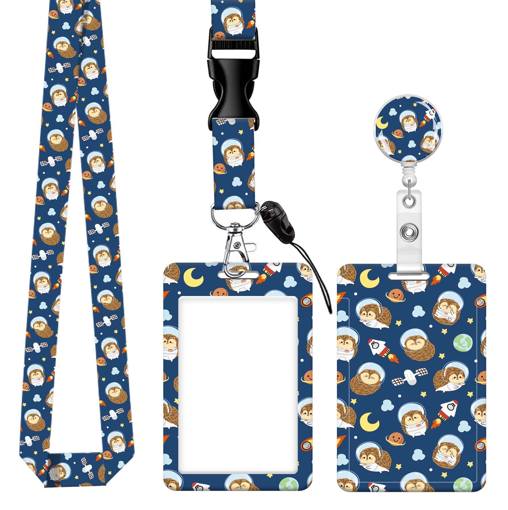 SUPSLOTH Cute ID Badge Holder with Retractable Clip,Adjustable Badge Lanyard, Reels for Women Kid Teacher Nurse Doctor Student - Cute Hedgehog