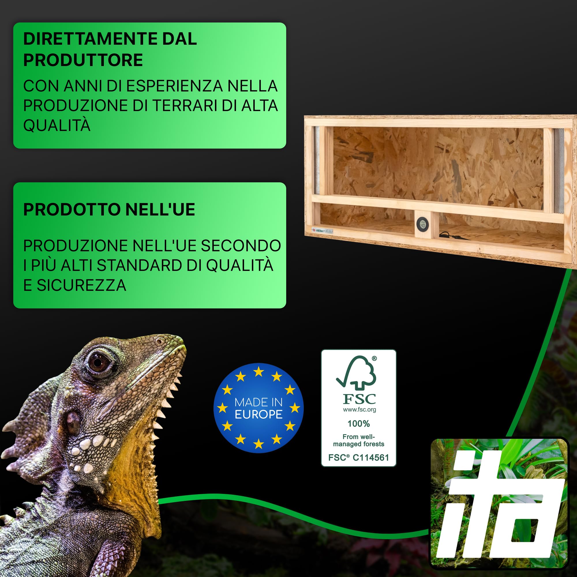Terrario In Legno 40x40x40 Cm Per Rettili - Con Igrometro E Ventilazione - Certificato FSC - Foto 13