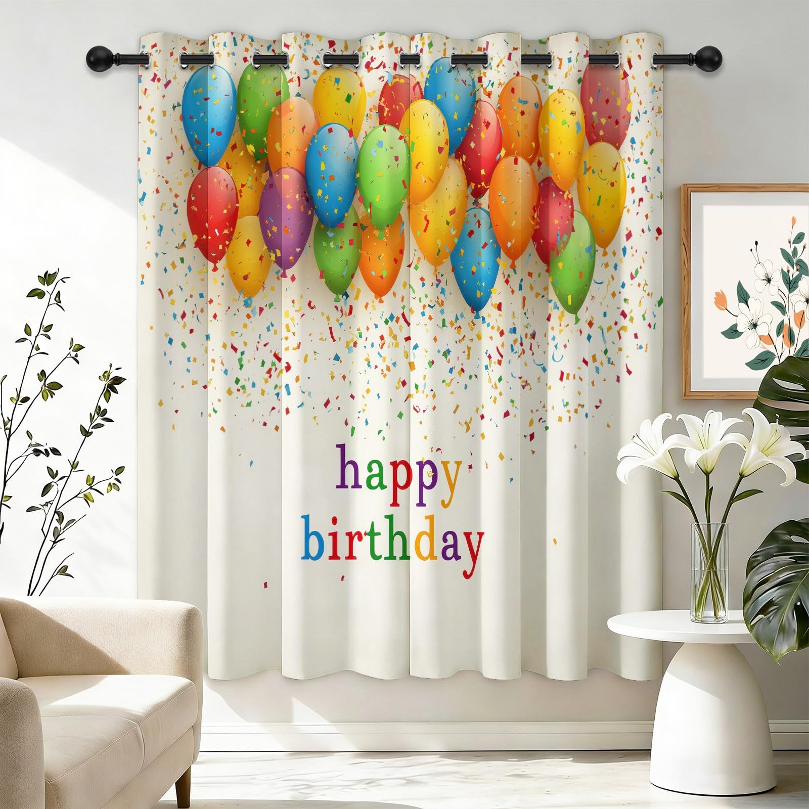 Zasłony kolorowe, nieprzejrzyste, zestaw 2 sztuk wys. 245 x szer. 140 cm, festiwalowe, balony konfetti, zasłony zaciemniające do szyn, zasłony termiczne do salonu i sypialni, zaciemniające zasłony