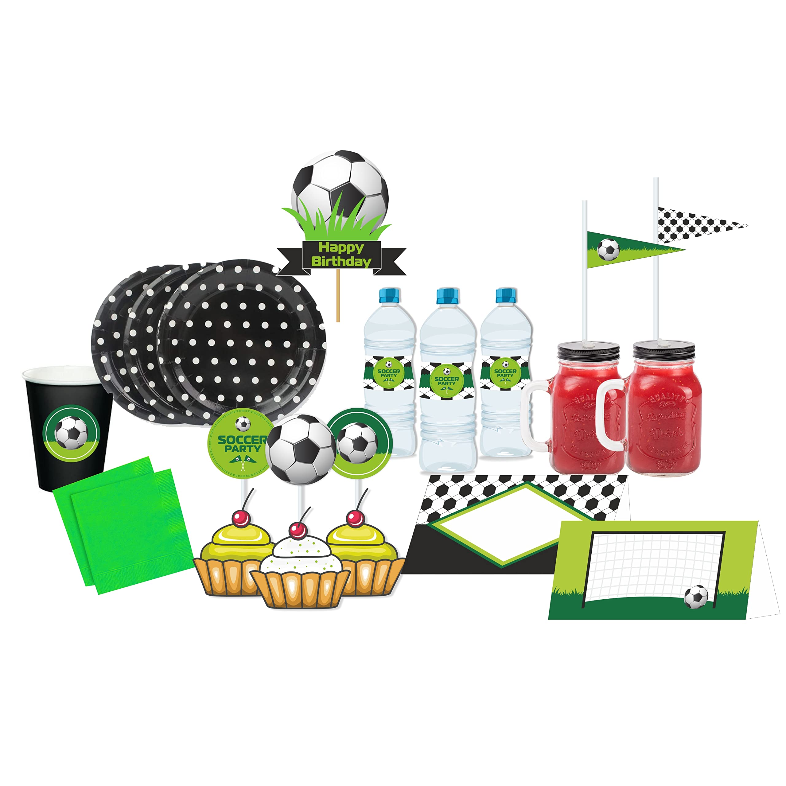 PRETTY UR PARTY Football theme Tableware Package - 67 pcs include plates, glasses, napkins, cupcake & cake topper, bottle labels, food labels, Soccer party supplies, DIY Cake table setup for kids (B06W2NG9K1) Amazon Price History, Amazon Price Tracker
