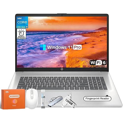 HP 17 Inch Laptop Computer for Business & Students, 17.3" HD+ Display, Intel 10-Core i5-1334U Up to 4.6 GHz, 64 GB RAM, 2 TB SSD, Fingerprint Reader, Backlit Keyboard, Wi-Fi 6, Webcam, Windows 11 Pro