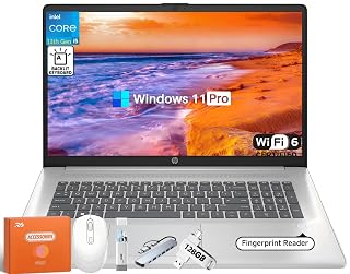 HP 17 Inch Laptop Computer for Business & Students, 17.3" HD+ Display, Intel 10-Core i5-1334U Up to 4.6 GHz, 64 GB RAM, 2 TB SSD, Fingerprint Reader, Backlit Keyboard, Wi-Fi 6, Webcam, Windows 11 Pro - Amazon product rated Grade A