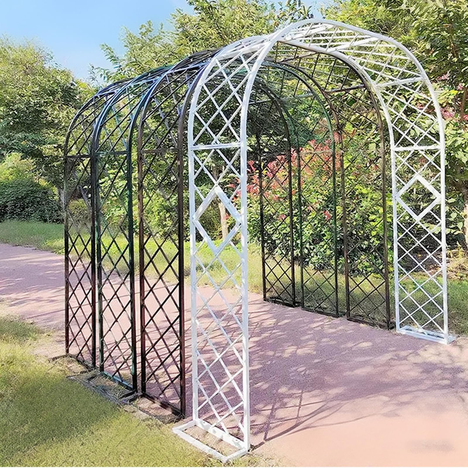 Gartenbogen aus Metall,Rosenbogen,Garten Dekoration mit Sockel, Tragbarer Blumengirlanden Rahmen für Party, Hochzeitsdekoration Outdoor(L180xW40xH230cm) Schwarz-A