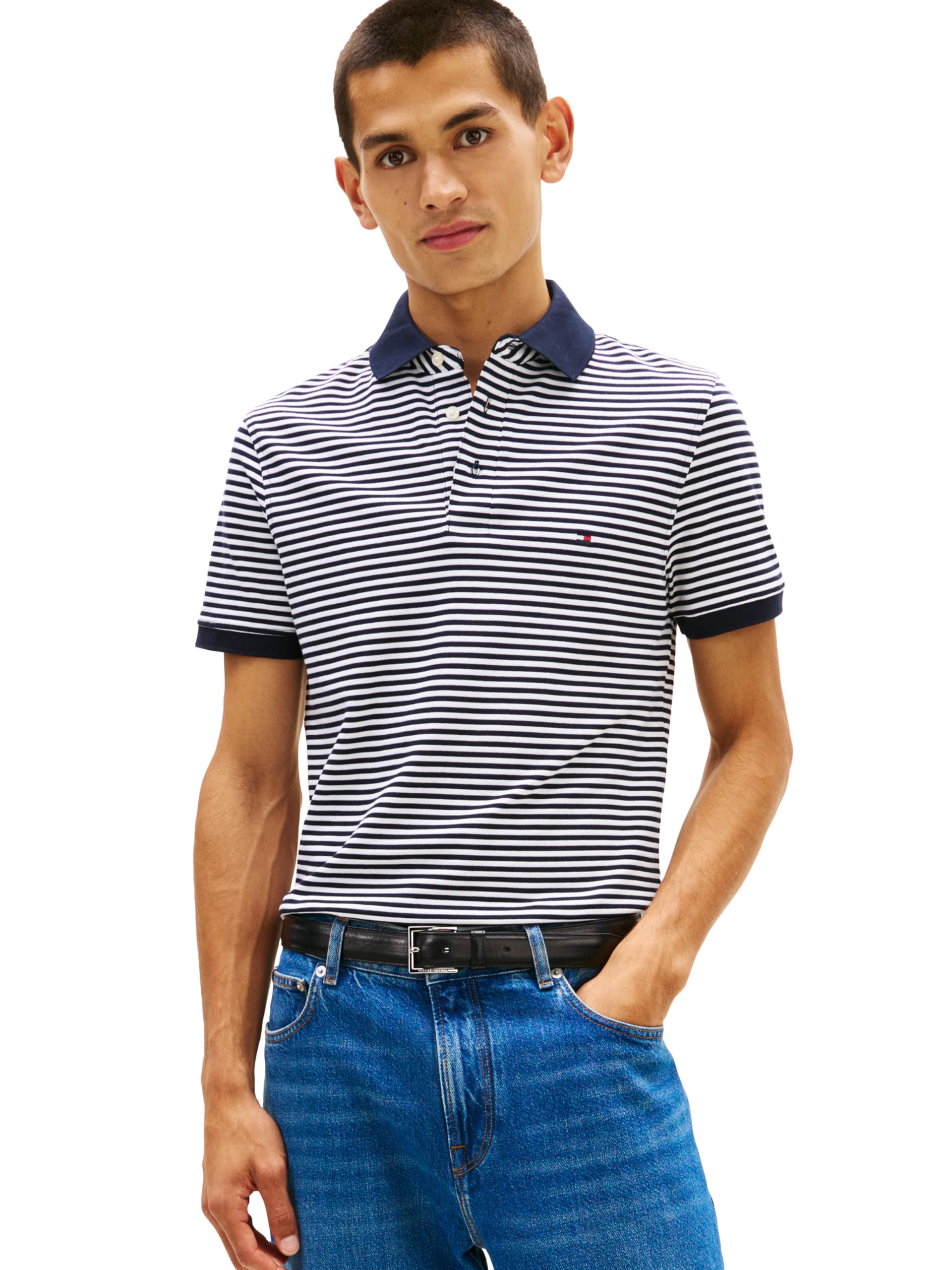 Tommy Hilfiger Men's Short Sleeve Polo Shirts in Slim Fit with Stretch and Organic Pique Cotton