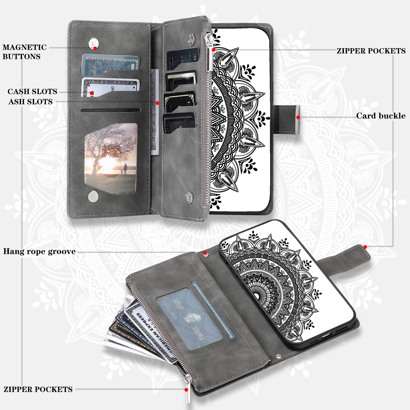 ESONG Cover per Google Pixel 9,Custodia Portafoglio a Libro in Pelle PU,Antiurto Protezione Flip Wallet Case con[Staffa/Slot per Schede/Magnetica/Cerniera/Cordino]-blu