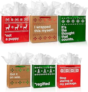 Tipsy Elves Christmas Gift Bags with Included Tissue Paper - Assorted Bundle with 3 Large 10