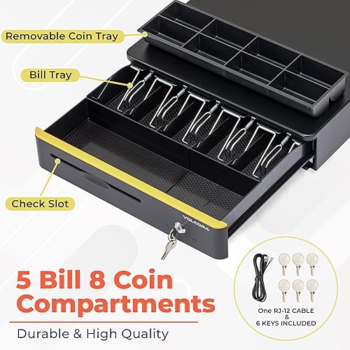 Miniatura 10 de Cajón de caja registradora para sistema de punto de venta (POS) con esquina redonda frontal de 16 pulgadas, bandeja extraíble para monedas, 5