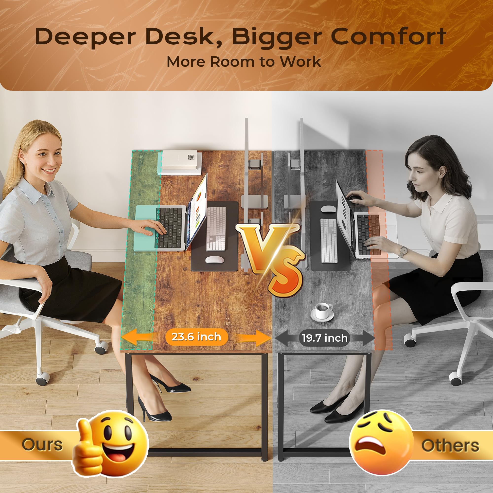 PRAISUN 47 X 24 Inch Computer Desk with Deeper Desktop, Gaming Office Writing Work Desk for Home Office, Study, Bedroom, Work from Home, Metal Frame, Rustic Brown