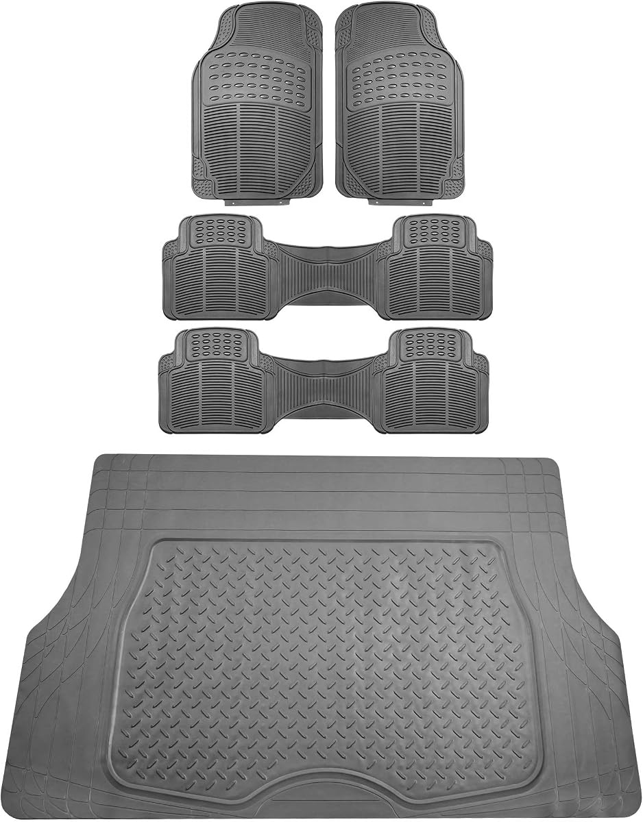 FH Group 3 Row Climaproof™ Trimmable Non-Slip Vinyl Floor Mats with Cargo Liner- Universal Fit for Cars Trucks and SUVs (Gray) F11306 + F16401