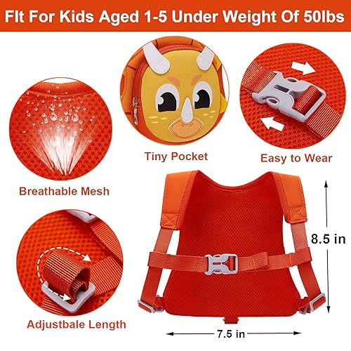 Miniatura 2 de Accmor - Correa de arnés para niños pequeños con eslabón de muñeca antipérdida, 3 en 1, arnés de dinosaurio para niños, lindo triceratops para