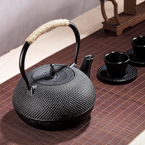 Miniatura 7 de Tetera grande de hierro fundido, tetera japonesa Tetsubin para estufa, tetera de hierro fundido con infusor de acero inoxidable para té suelto e
