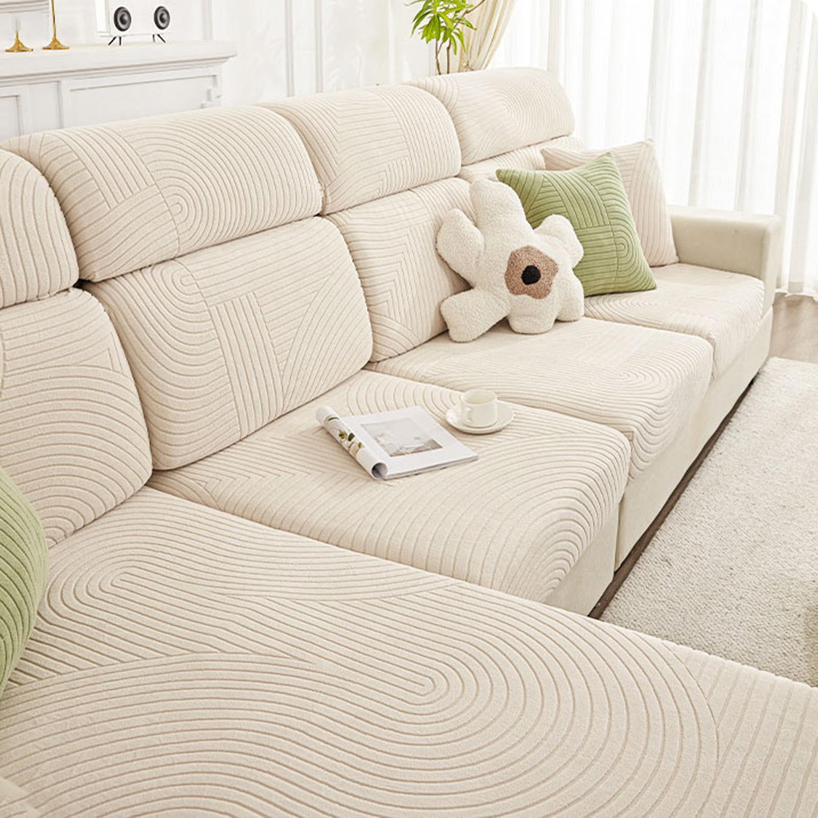 Housse canapé lavable en velours élastique pour protéger un canapé d'angle en L