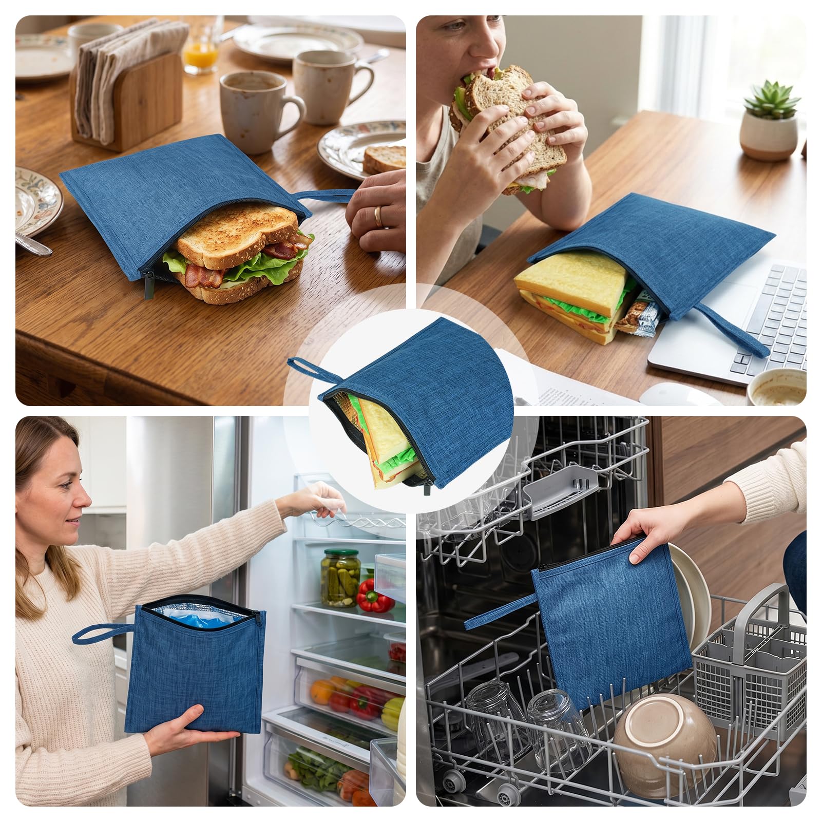 Moyad Lunchtasche Blau Thermotasche 4er Set wiederverwendbar 20 x 20 cm