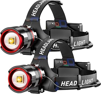 Rechargeable Headlamp 99000 High Lumens, Bright Head Lamp2 Pack | Motion Sensor, 12 Modes, IPX7 Waterproof, 125 Adjustable, Zoomable Headlight for Adults, Camping, Cycling