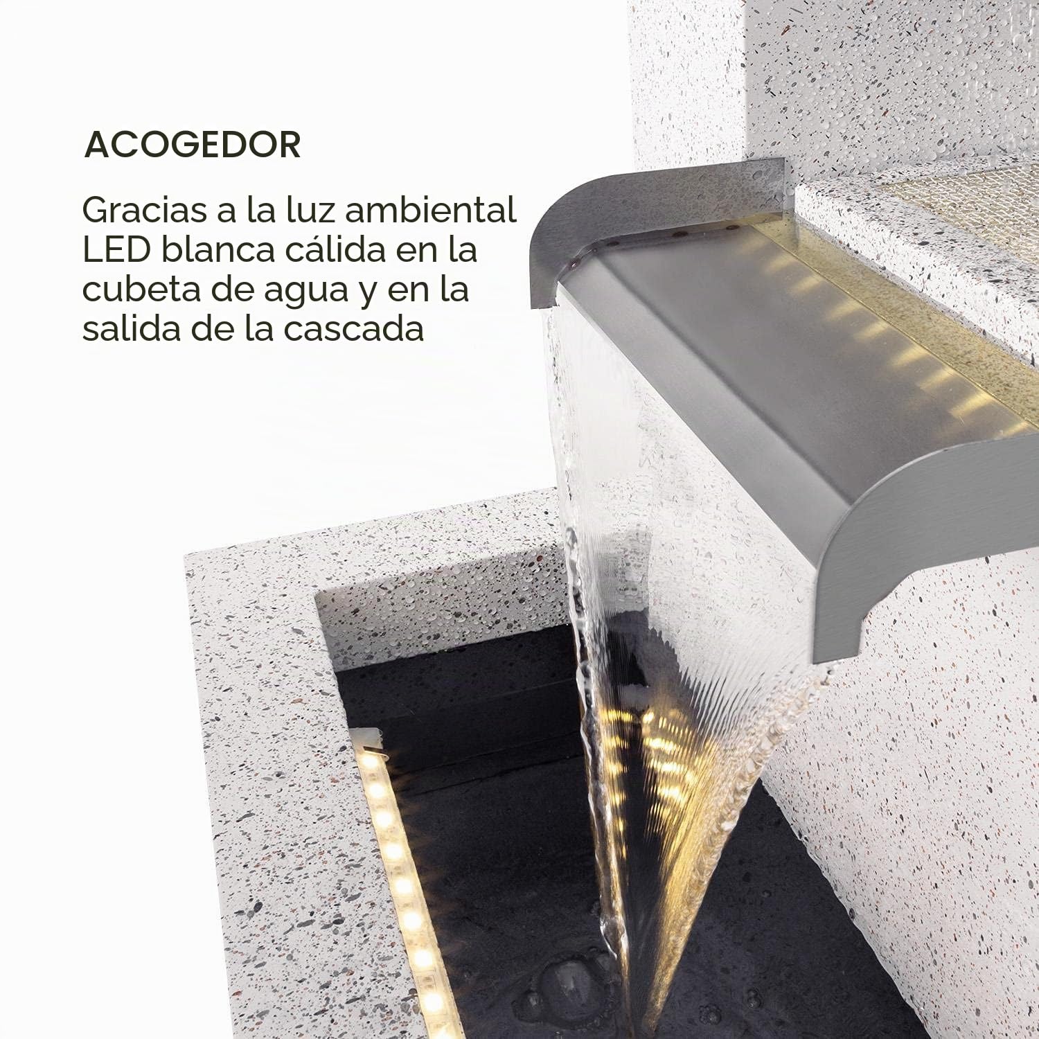 blumfeldt Bloomingstone - Fuente Decorativa, Maceta en Parte Superior, para Interiores y Exteriores, Potencia 20 W, hasta 1200 L/h, Circuito Cerrado, Iluminación LED, Zinc, 51 x 83 x 35 cm, Blanco
