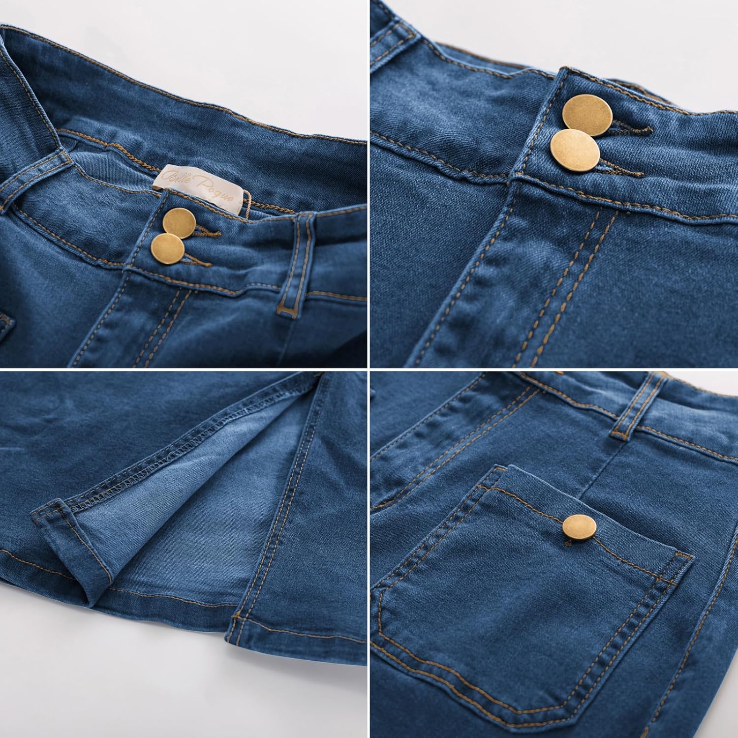 Belle Poque Denim Skirt with Belt Below Knee Length High Waisted Jean Skirts for Women - Image 6