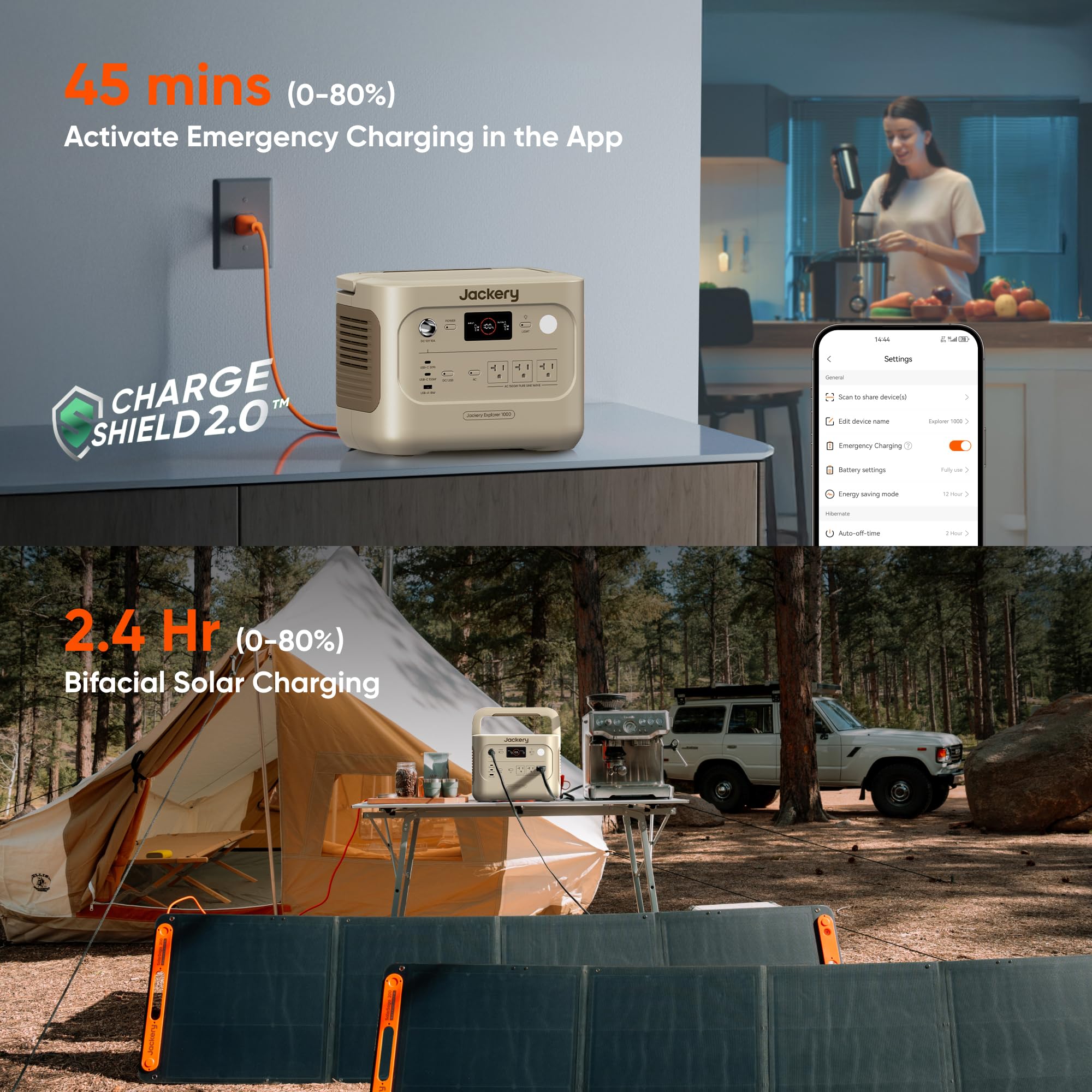 Jackery Solar Generator 1000 v2 with 200W Solar Panel, 1070Wh Portable Power Station, LiFePO4 Battery, 1500W AC Output, 1 Hr Fast Charge, for Camping, Emergency, RV, Off-Grid (Dune White) Product Image 5