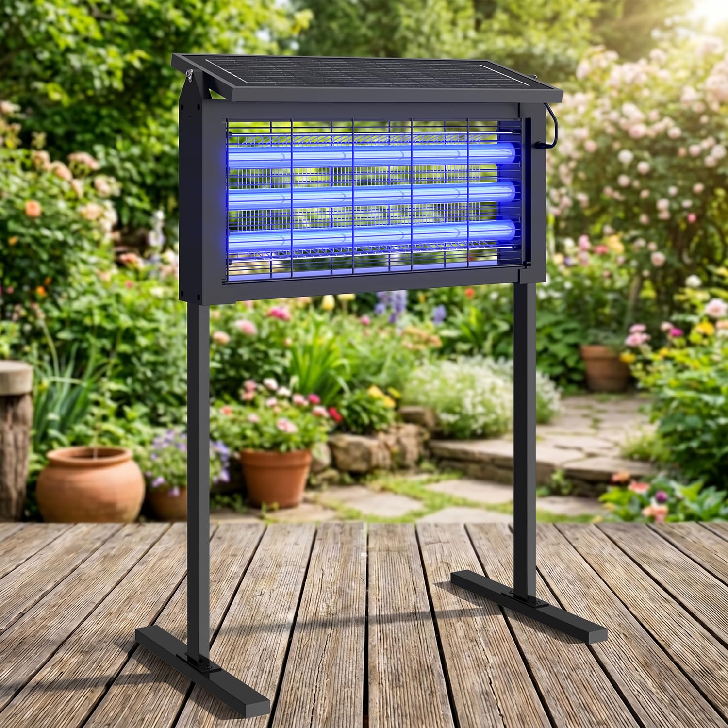 Solar Bug Zapper Outdoor, Potente Zapper Zanzariera, 3500V Elettrico Mosquito Killer, Impermeabile e Portatile, Trappola per insetti Volante Ricaricabile per Patio, Cortile, Giardino, Casa, Campeggio