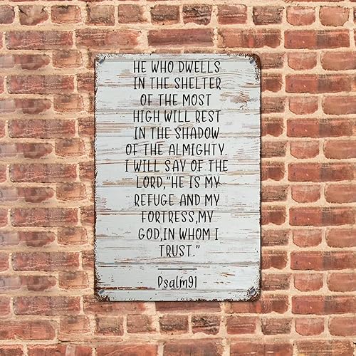Miniatura 2 de LUIJORGY Letrero de metal rústico con versículo bíblico, decoración de pared, versículo bíblico, cita del Salmo 91, escritura de grano de madera,