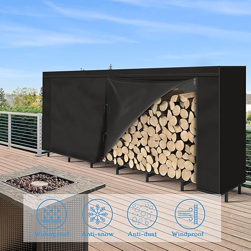 Miniatura 4 de Estante de leña para exteriores de 4 pies con tapa, impermeable, para almacenamiento de madera, soporte ajustable para apilador de troncos de fuego,
