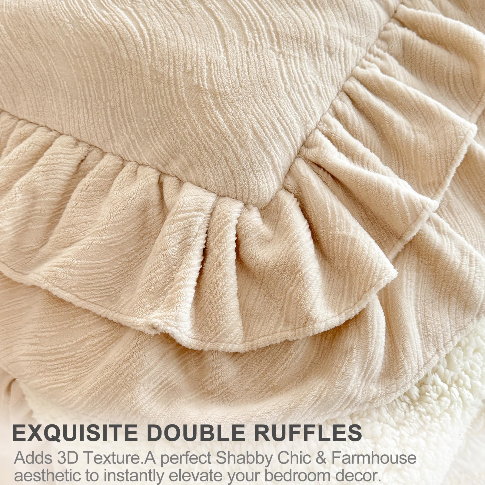 hadamick Fluffy Sherpa Comforter Set KingSuper Soft Fleece Beige Ruff — product photo