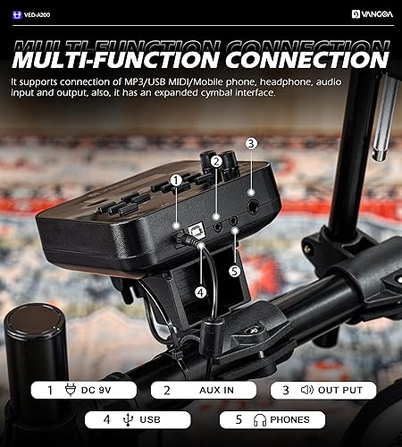 Miniatura 10 de Vangoa Juego de batería eléctrica, kit de batería electrónica de 8 piezas con 480 sonidos, juegos de batería eléctrica para adultos y principiantes